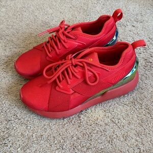 Puma Red Sneakers with Shiny Blue Detail